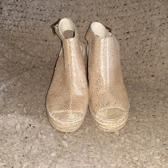 KENNETH COLE-Odette Espadrille Wedge-Metallic Tan/Gold Leather Slingback-Sz 9-EX - Picture 3 of 7